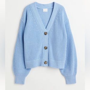 H&M Rib-Knit Cardigan - Light Blue - Size Medium - NWT